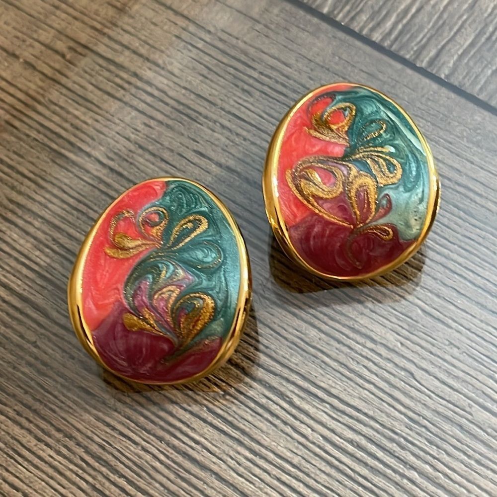 Vintage Pearlized Swirl Colorful 1990’s Earrings